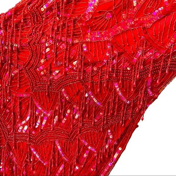 VTG 100% Silk 80s Fringed Beadwork Flapper Dress S - Picture 8 of 15